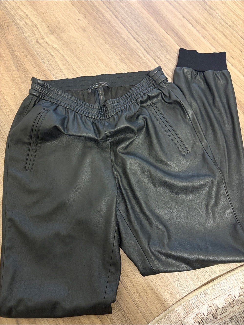 BCBGMaxAzria Black Faux Leather Jogger Pants